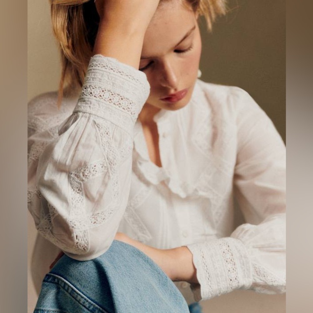 Sezane Dentelle Chlo White Blouse - Picture 2 of 6